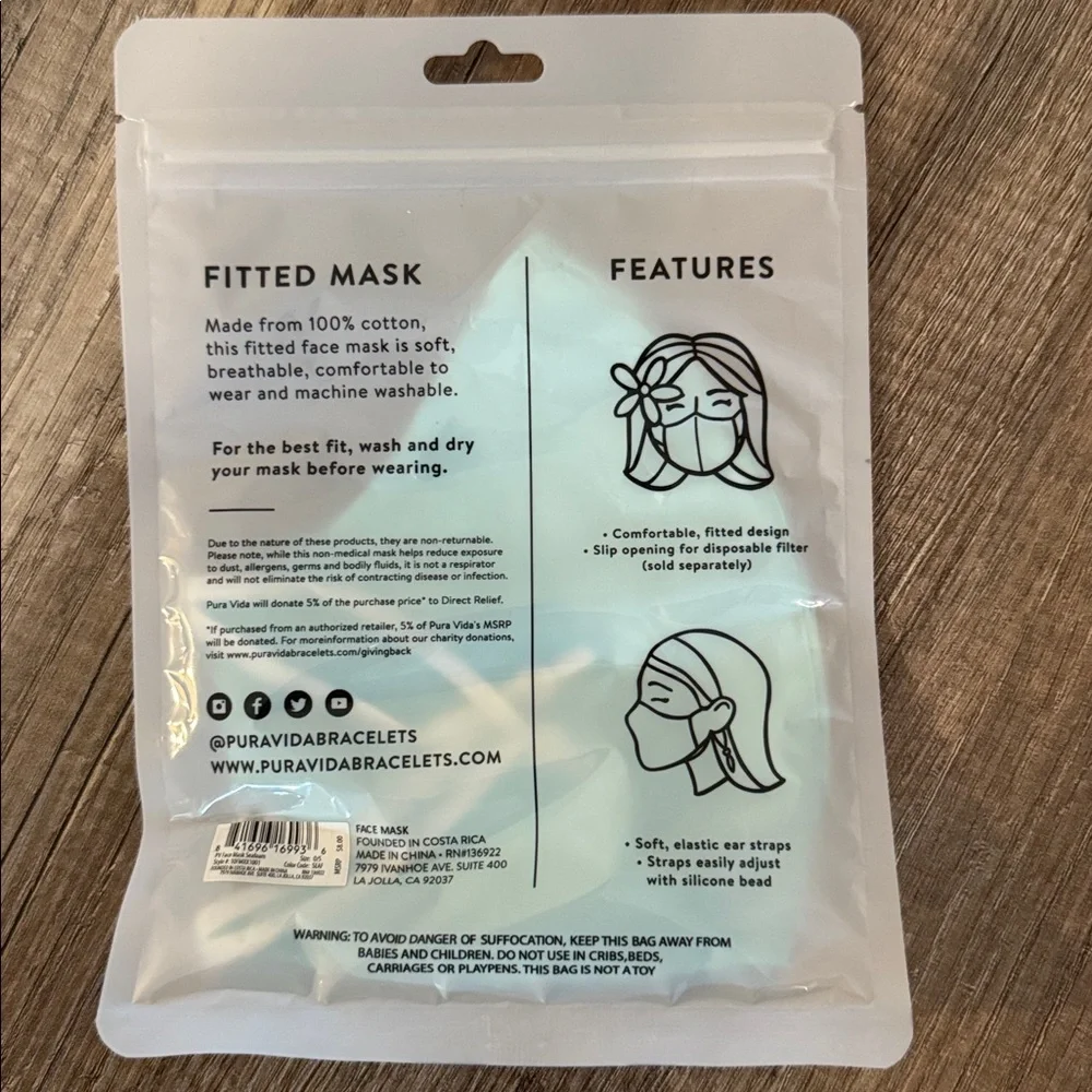 Pura Vida Soft Blue Fitted Mask